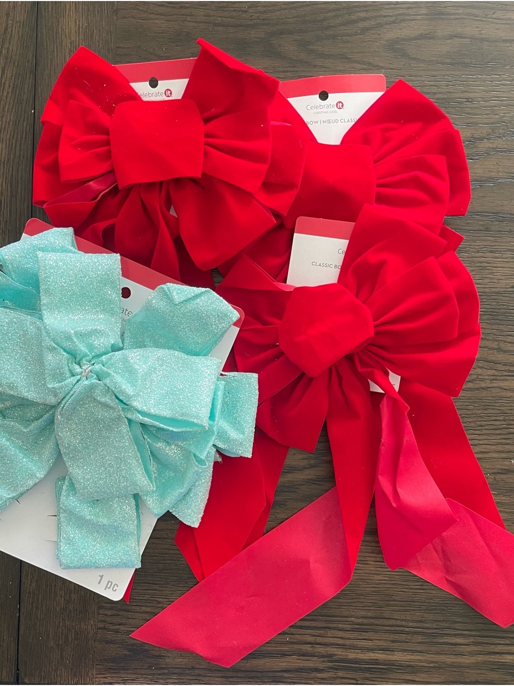 Celebrate It Red and Aqua Large Glitter Holiday Bows